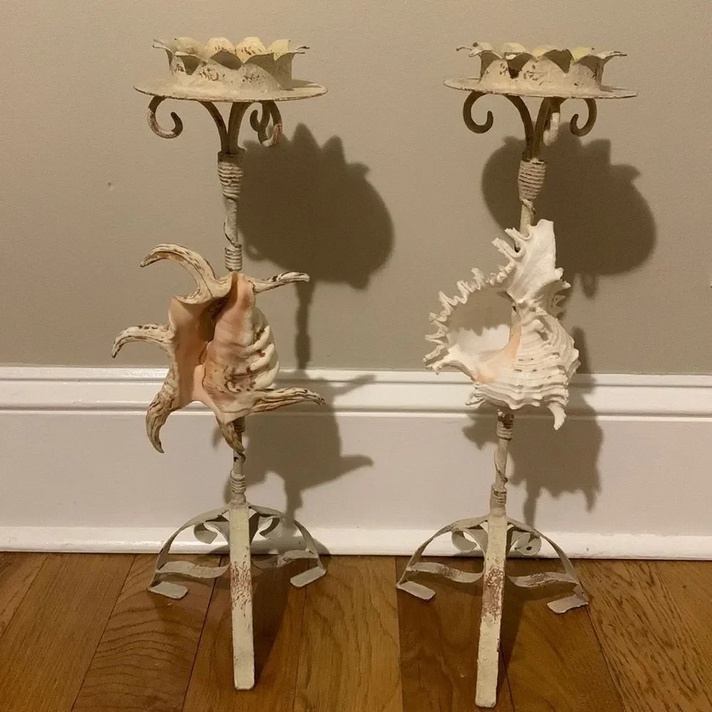 Vintage seashell candle holders set of 2